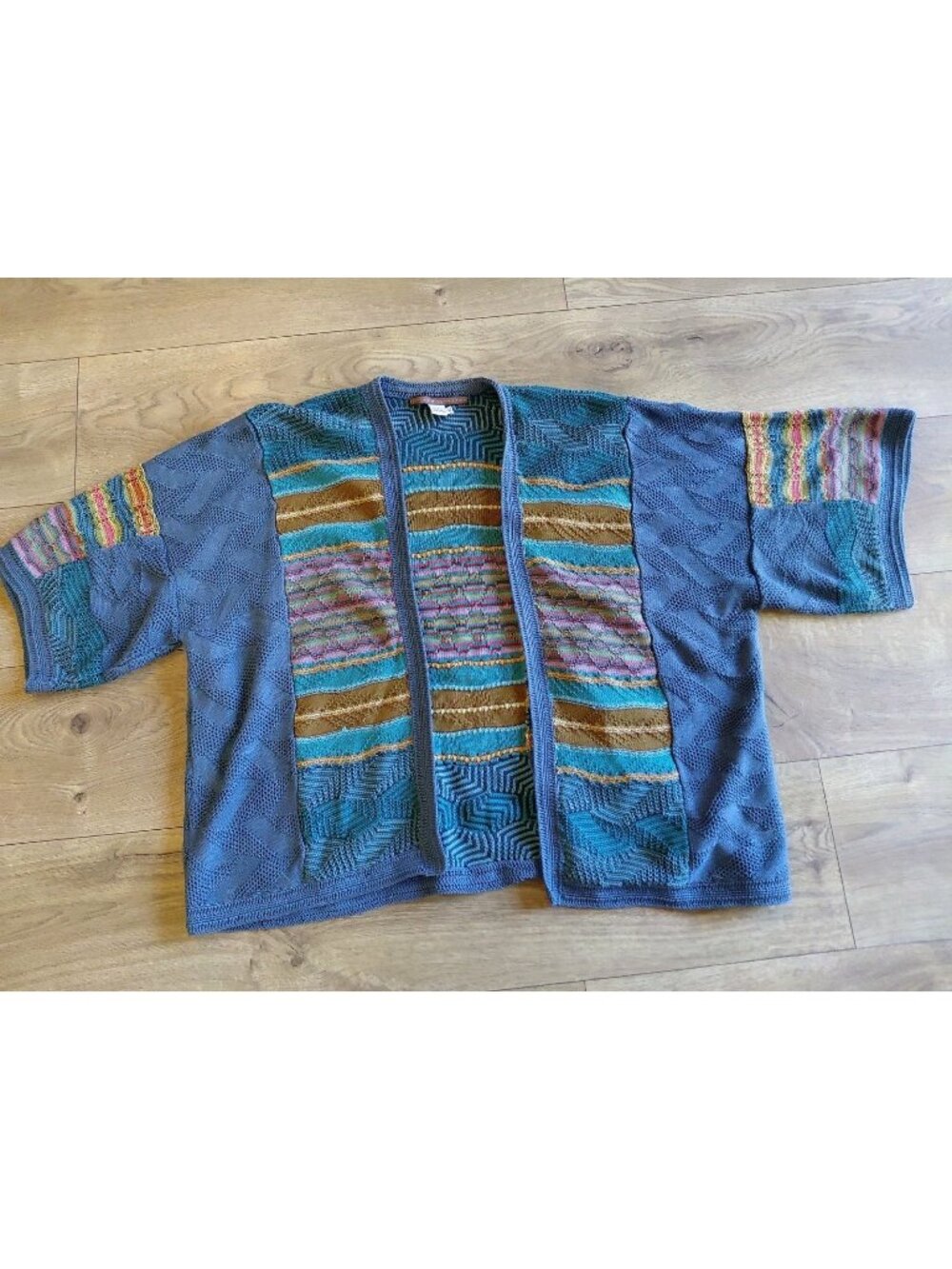 Peruvian Connection Womens Open Front Cardigan Sweater Short Sleeve XL Blue